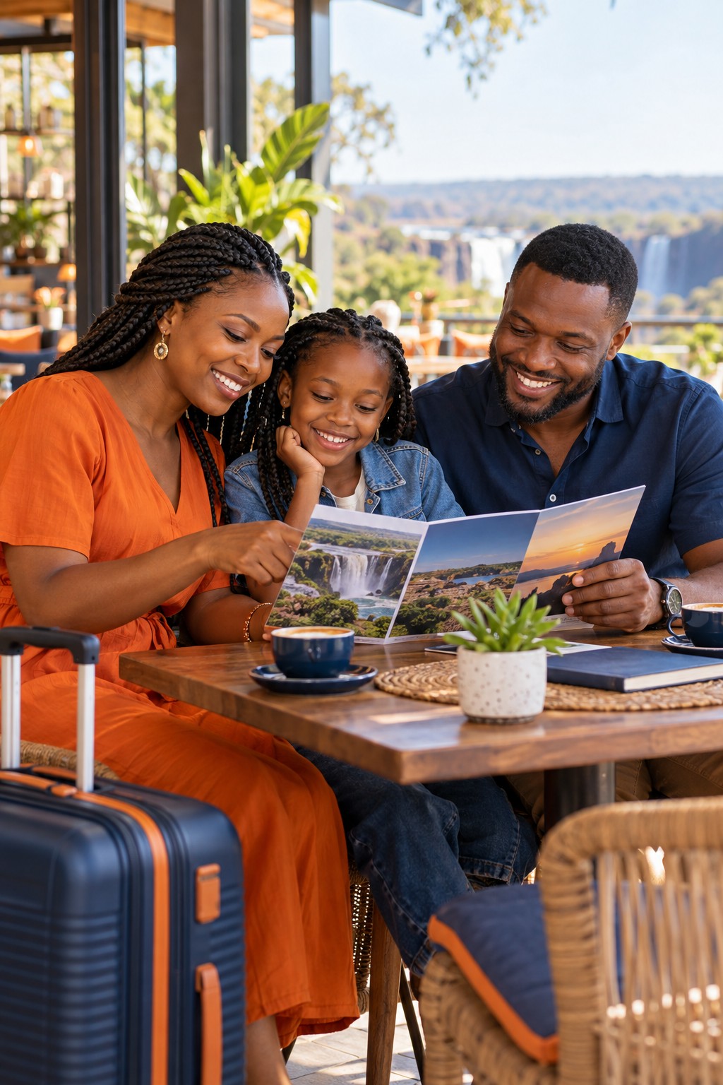 A family discussing travel plans